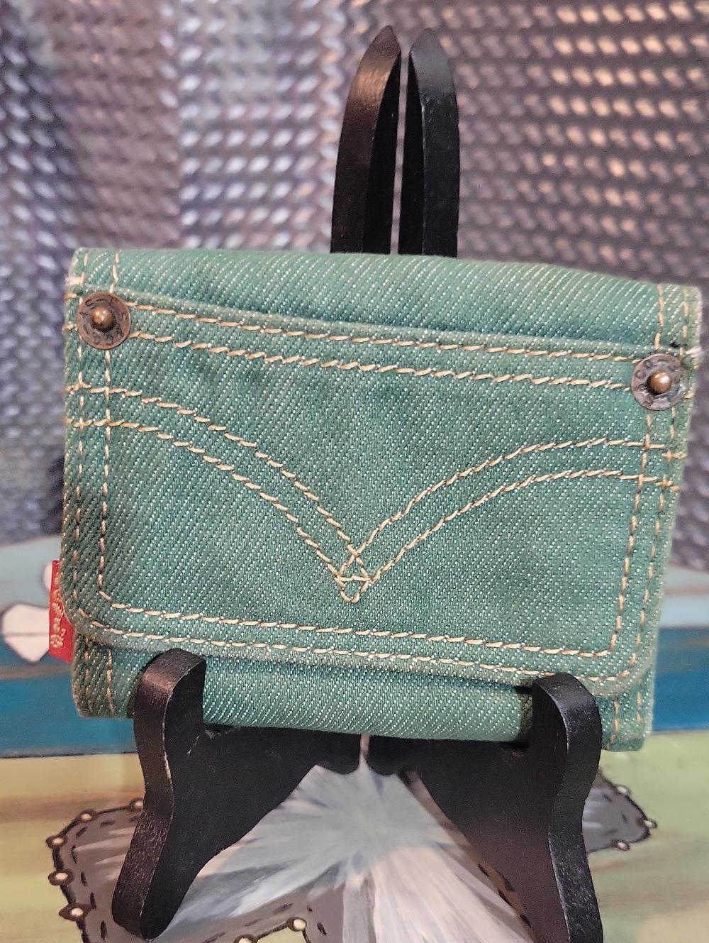Levi's Teal Denim Wallet with Red Logo Tab